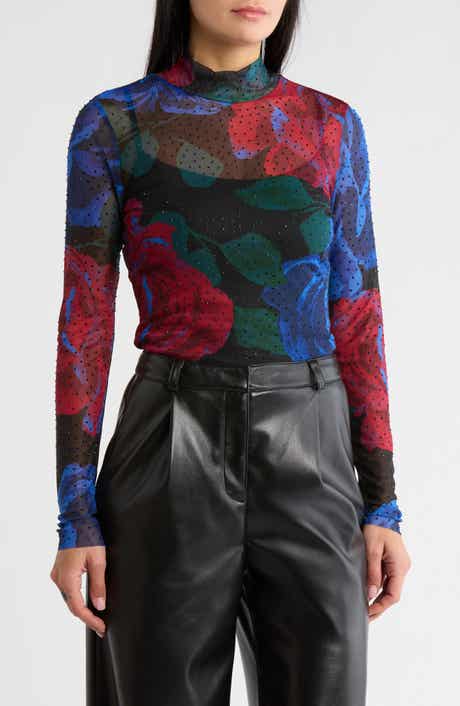 AFRM LOS ANGELES Zoe Rhinestone Long Sleeve Turtleneck Top