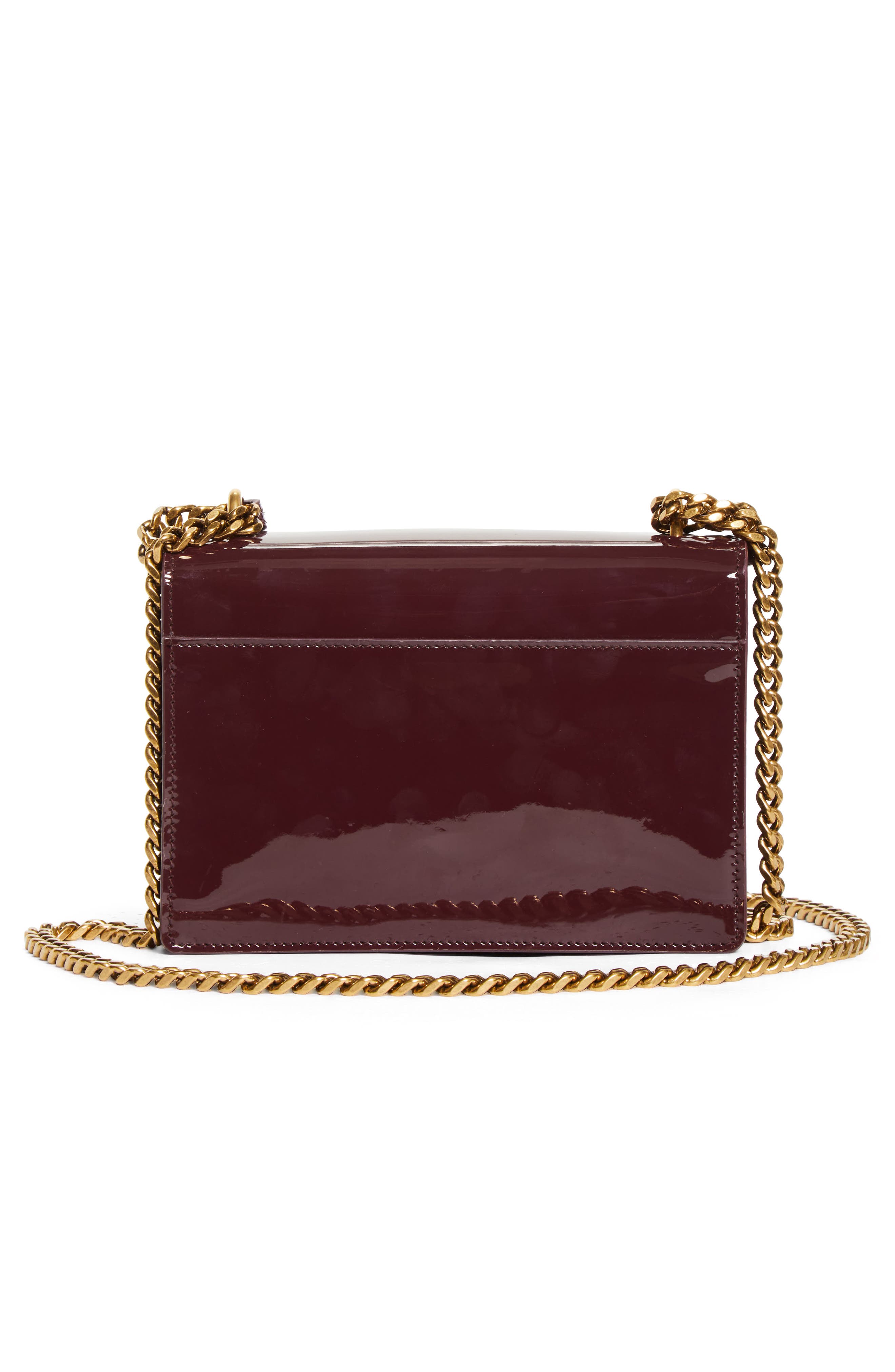 Saint Laurent Small Sunset Patent Leather Shoulder Bag, Alternate, color, Dark Red Wine