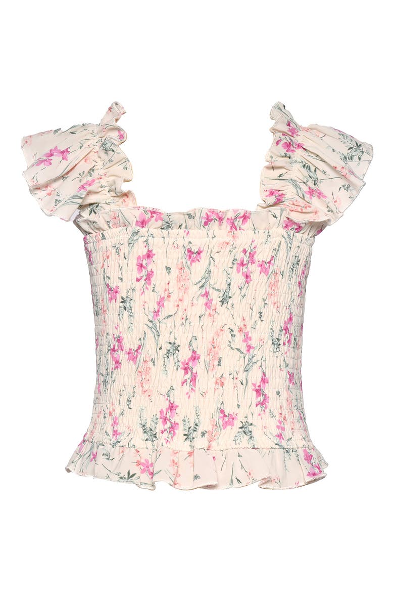 Kids' Smocked Ruffle Sleeve Top, Main, color, IVORY MULT