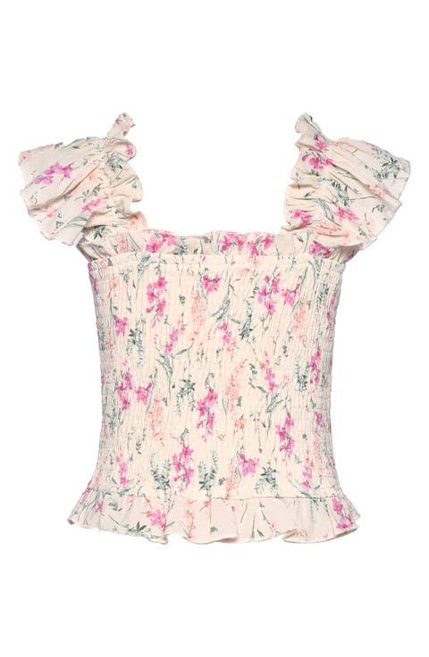 Kids' Smocked Ruffle Sleeve Top