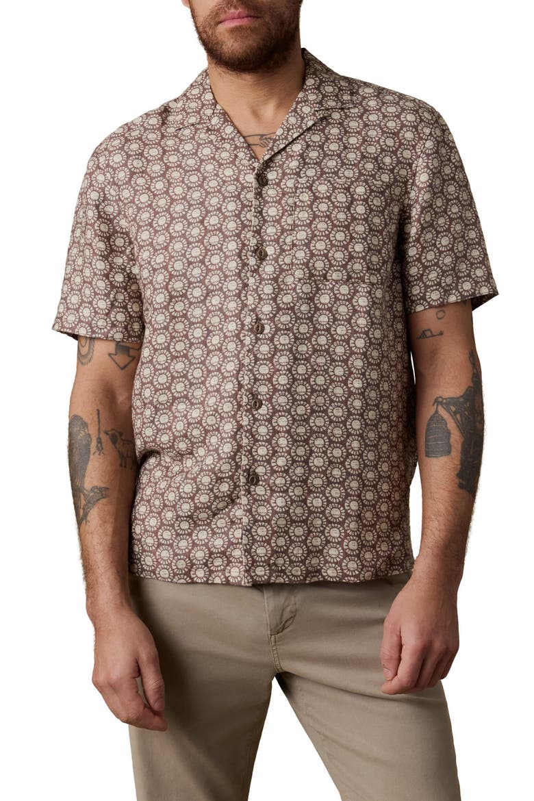 Palma Stripe Linen Camp Shirt, Main, color, SHORE SUN WOODBLOCK