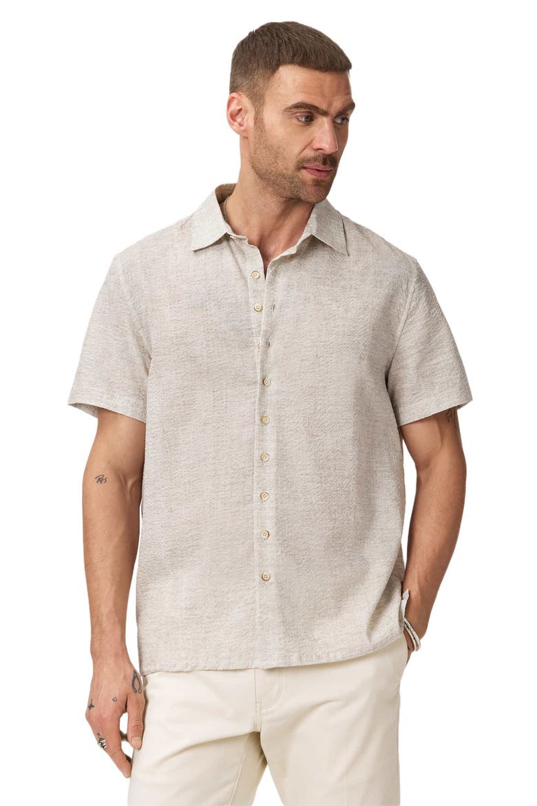 Malon Mélange Short Sleeve Cotton Seersucker Button-Up Shirt, Alternate, color, IVORY