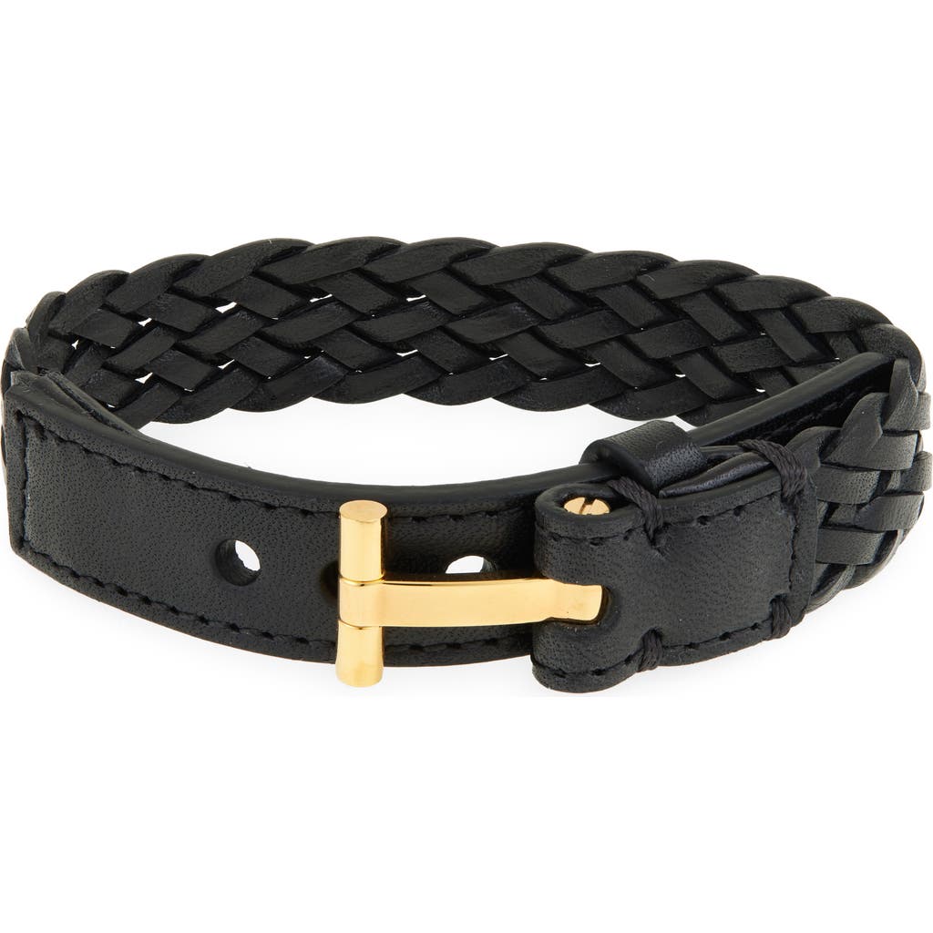 Tom Ford Logo Plaque Braided Bracelet In Black