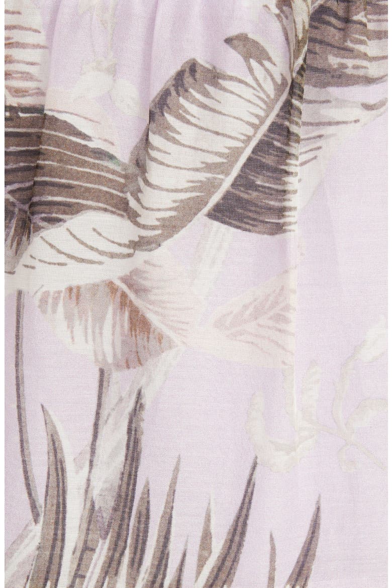 Georgiana Palm Print Cotton & Silk Poplin Midi Dress, Alternate, color, WILD PALM LILAC