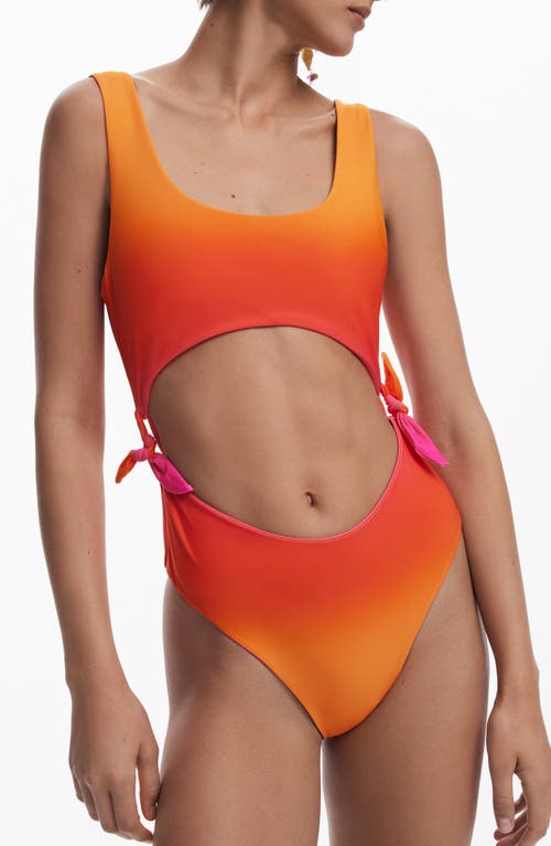 Desigual Cutout Ombré Reversible One-piece Swimsuit In Orange
