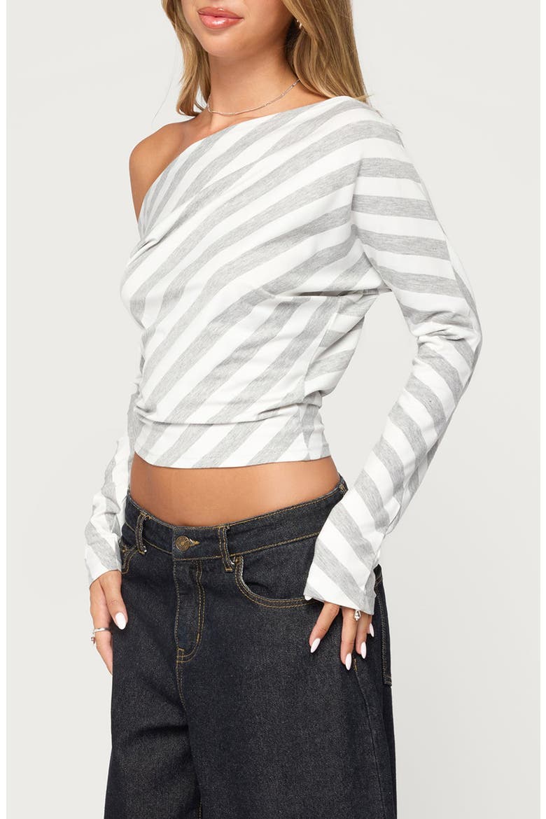 Gaira Striped Off the Shoulder Long Sleeve Top, Alternate, color, GRAY-MELANGE-AND-WHITE