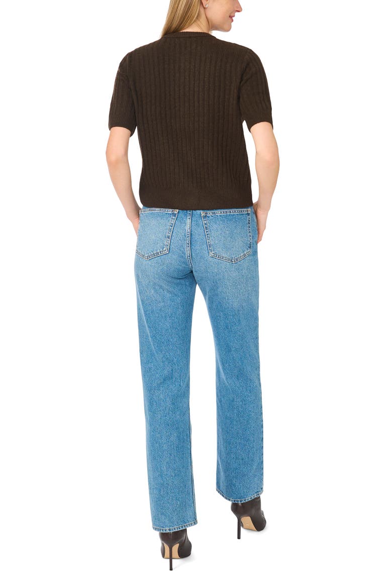 Short Sleeve Rib Cardigan, Alternate, color, CHOCOLATE
