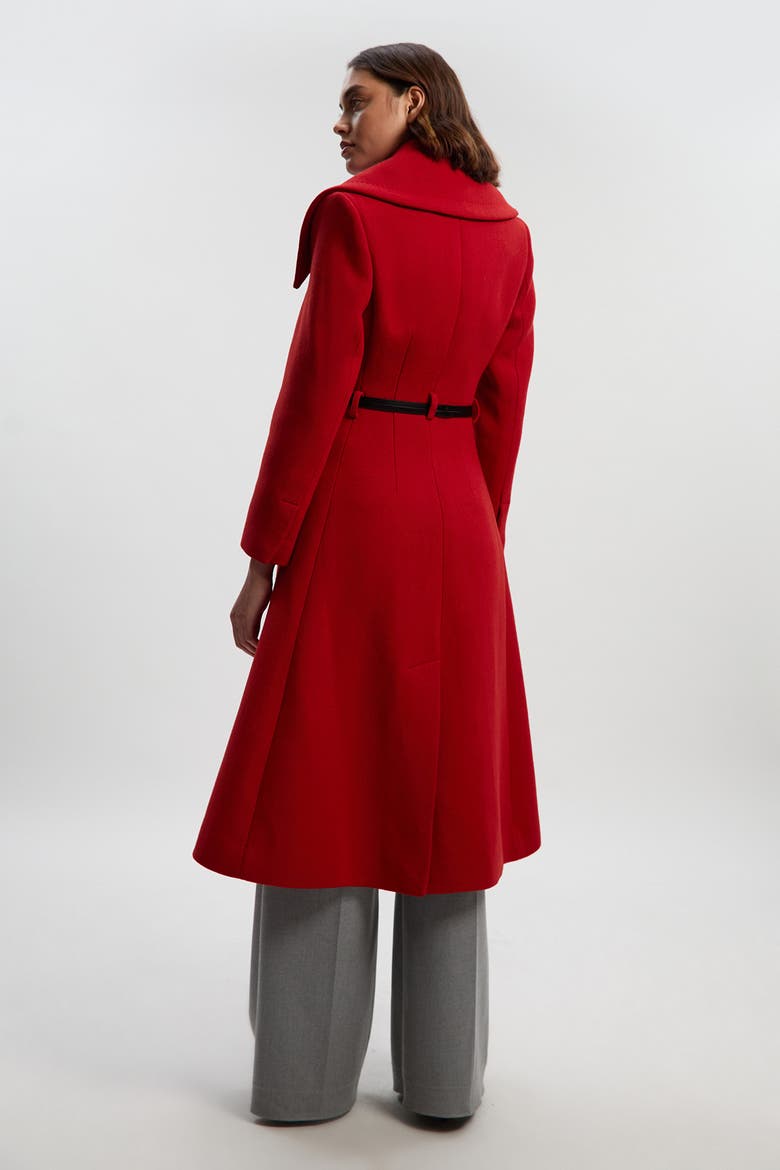 Wool Shawl Collar Belted Midi Coat, Alternate, color, Red