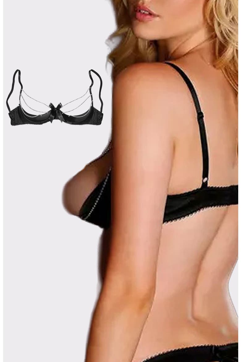 Sexy Chain Bow Shelf Bra, Alternate, color, Black