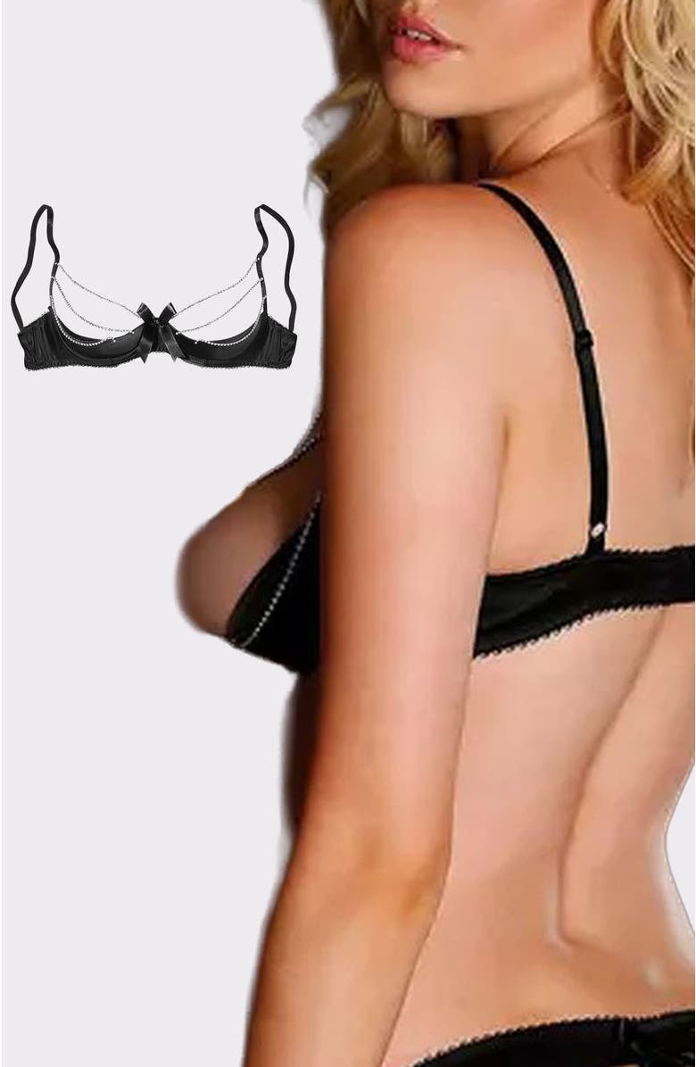 LASCANA Women's Sexy Chain Bow Shelf Bra, Alternate, color, Black
