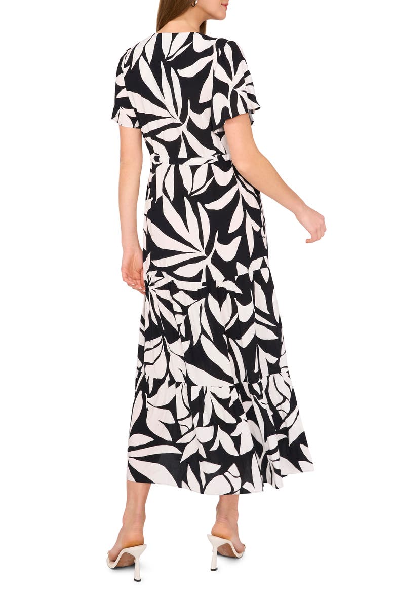 Print Flutter Sleeve Maxi Dress, Alternate, color, RICH BLACK