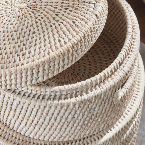 Napa Home & Garden Burma Rattan Round Lidded Boxes Set Of 2 In White
