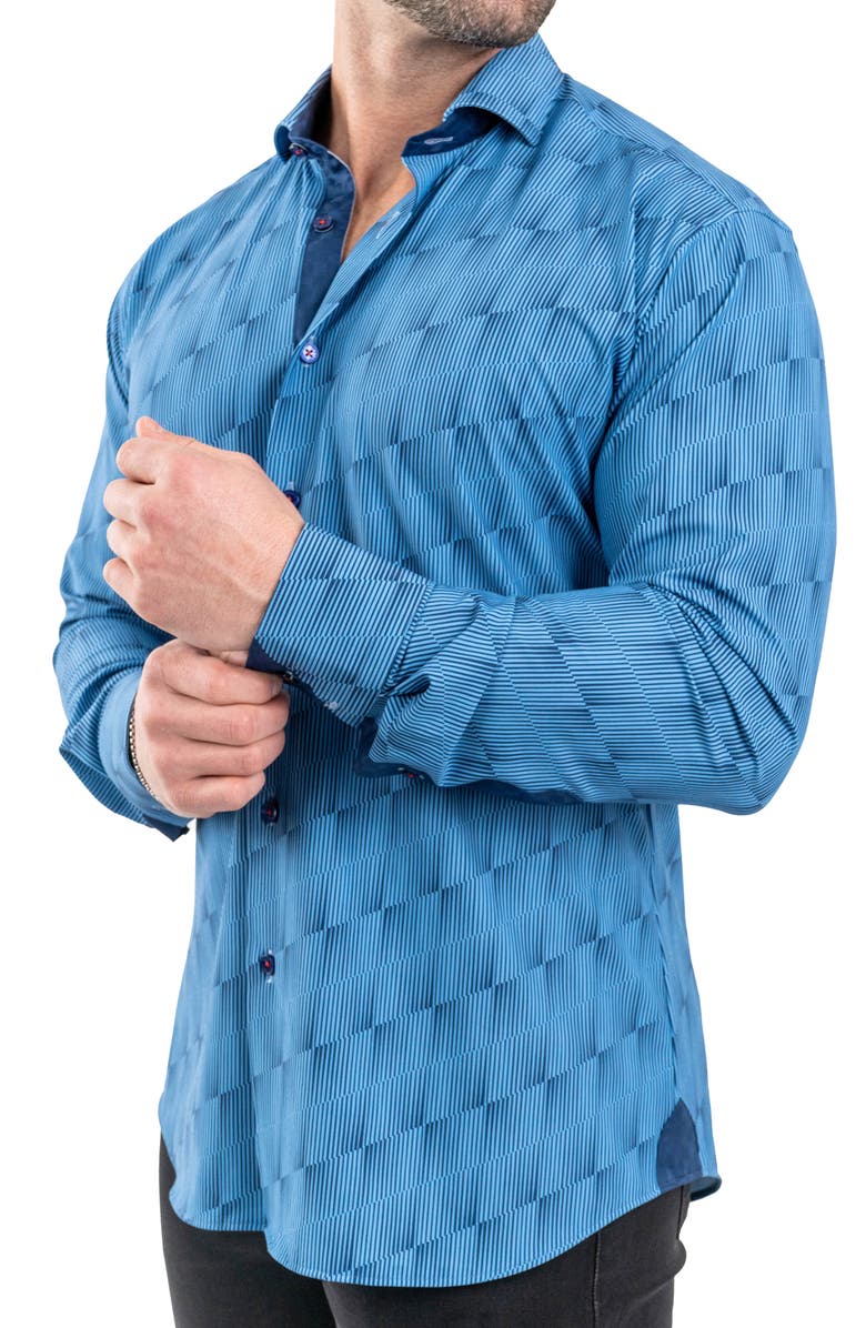 Maceoo Einstein Stretch Optical Button-Up Shirt, Alternate, color, Blue