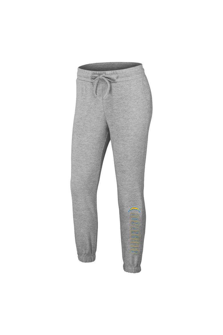Women's WEAR by Erin Andrews Heather Gray Los Angeles Chargers Knit Long Sleeve Tri-Blend T-Shirt & Pants Sleep Set, Alternate, color, Heather Gray