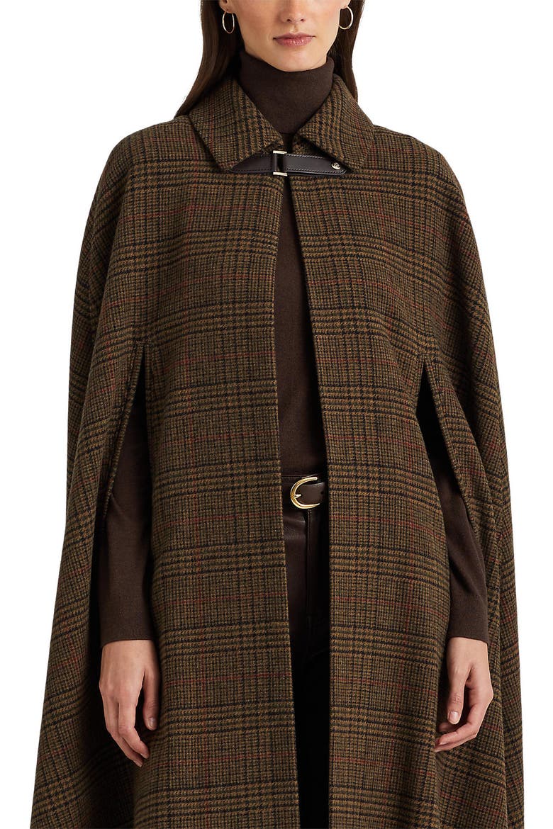 Plaid Wool Blend Long Cape, Alternate, color, GRAND LODEN PLAID