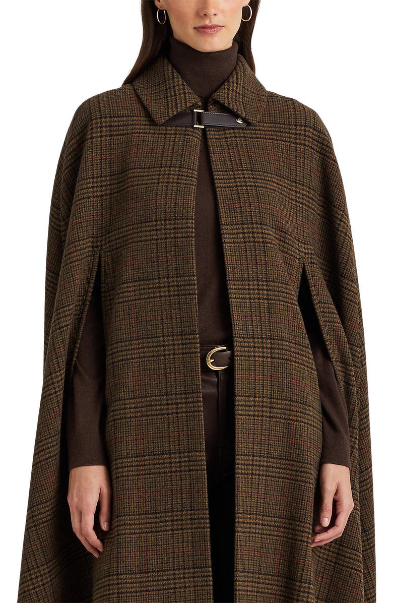 Lauren Ralph Lauren Plaid Wool Blend Long Cape, Alternate, color,