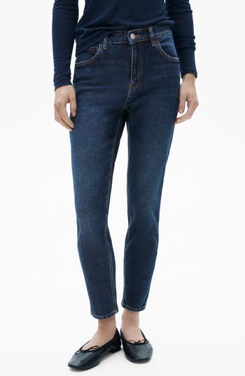Mango New Comfort High Waist Ankle Skinny Jeans In Blue