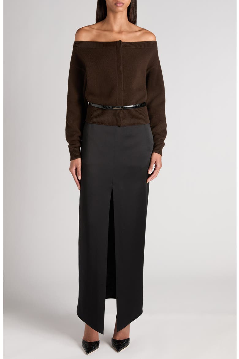 Tailored Satin Maxi Skirt, Alternate, color, BLACK