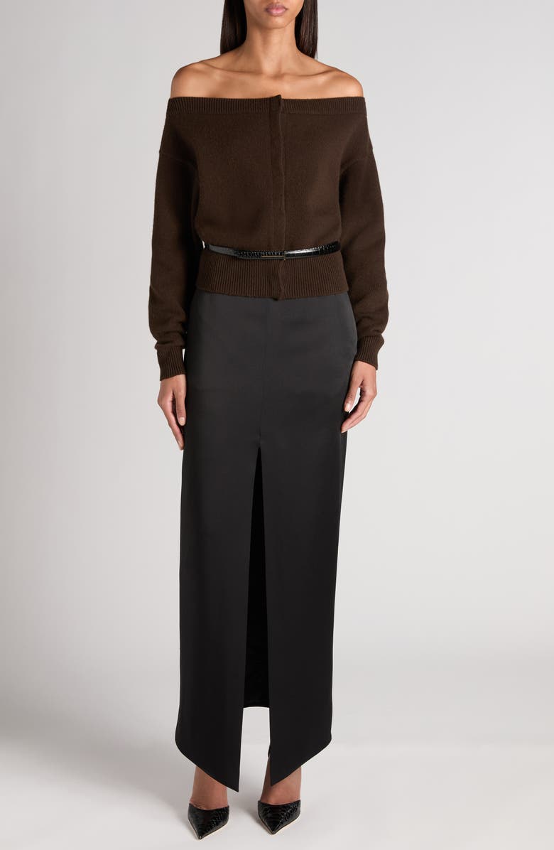 TOM FORD Tailored Satin Maxi Skirt, Alternate, color, Black