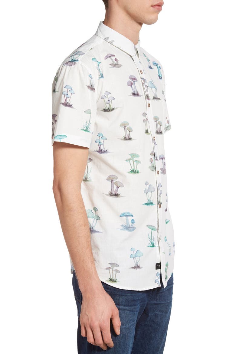 'Shroom' Short Sleeve Print Woven Shirt, Alternate, color, WHITE