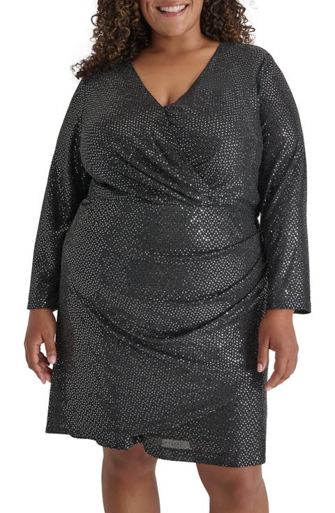 Long Sleeve Surplice Dress (Plus)