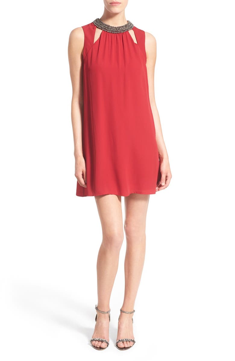 Speechless Beaded Neck Sleeveless Shift Dress, Main, color, 