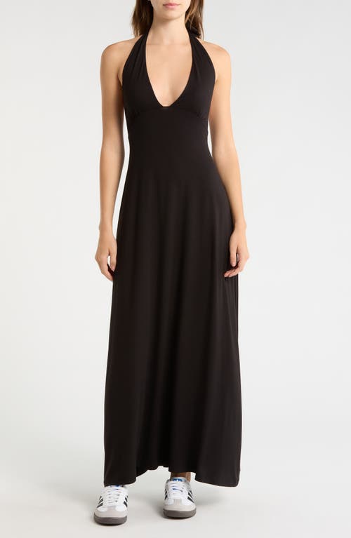 PacSun Alexa Plunge Halter Neck Midi Dress in Black at Nordstrom, Size X-Small