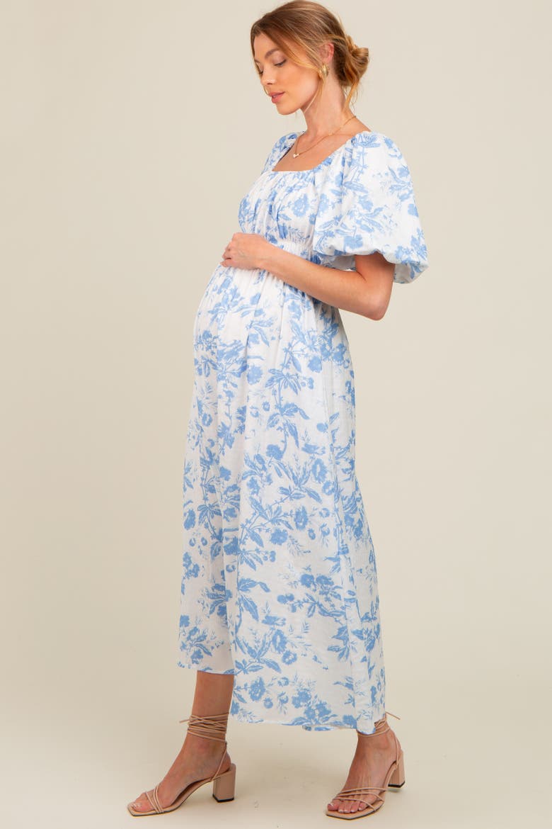 Floral Puff Sleeve Midi Dress, Alternate, color, Blue