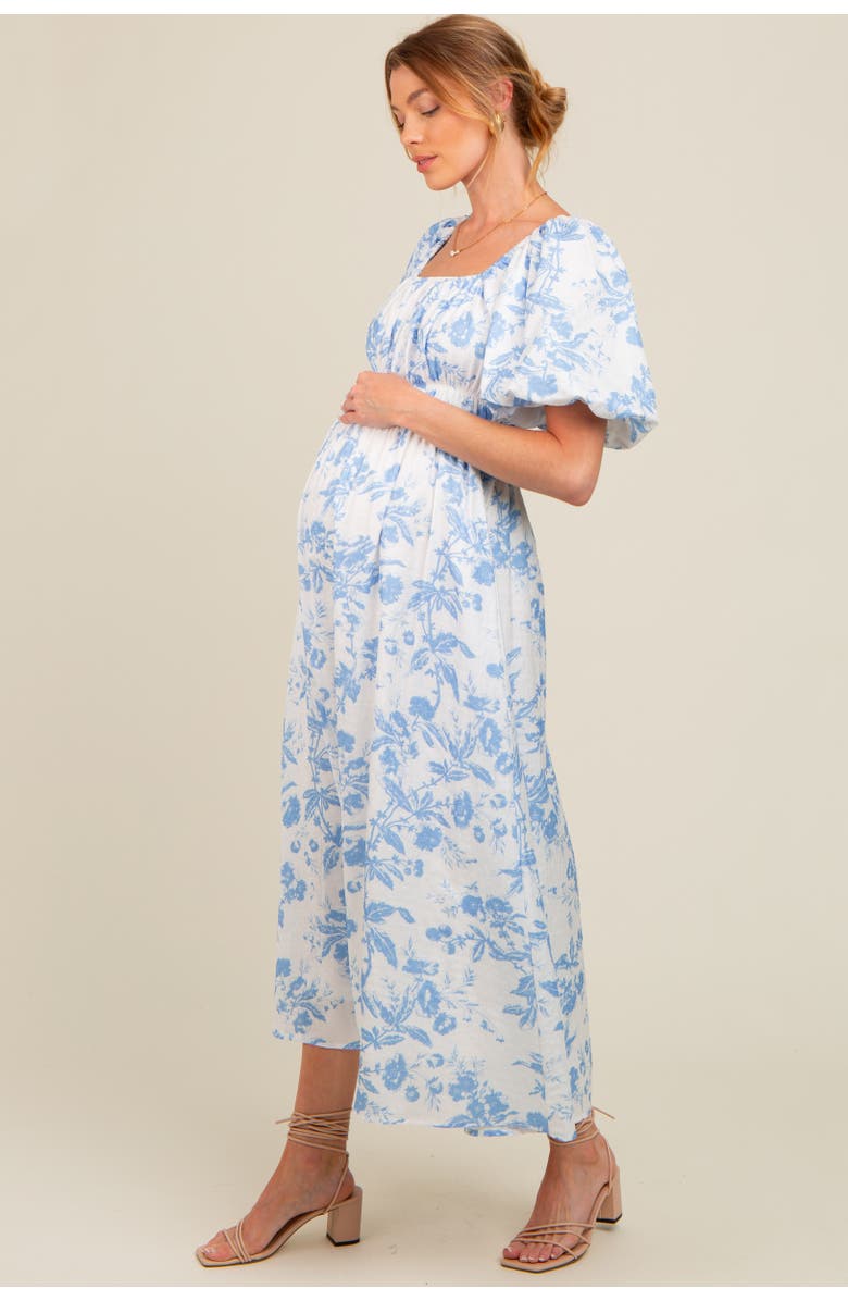 PinkBlush Floral Puff Sleeve Midi Dress, Alternate, color, Blue