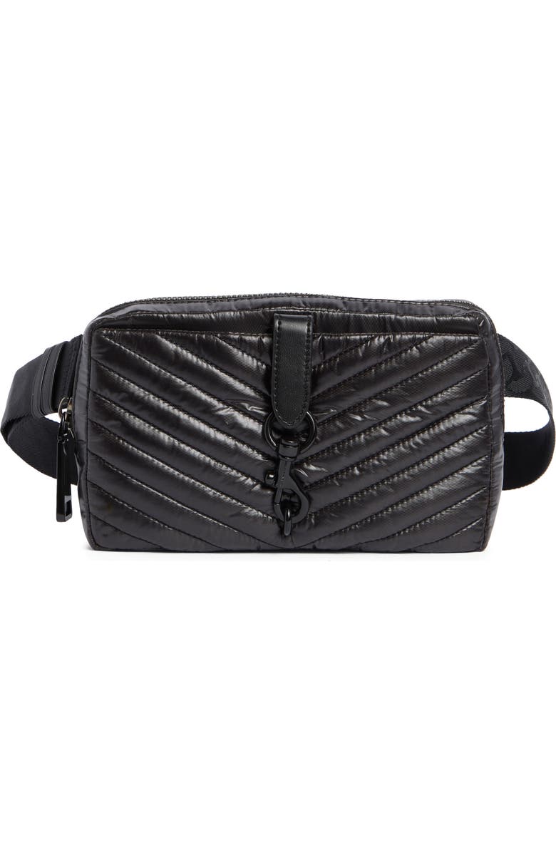 Rebecca Minkoff Edie Quilted Nylon Belt Bag, Main, color, Black