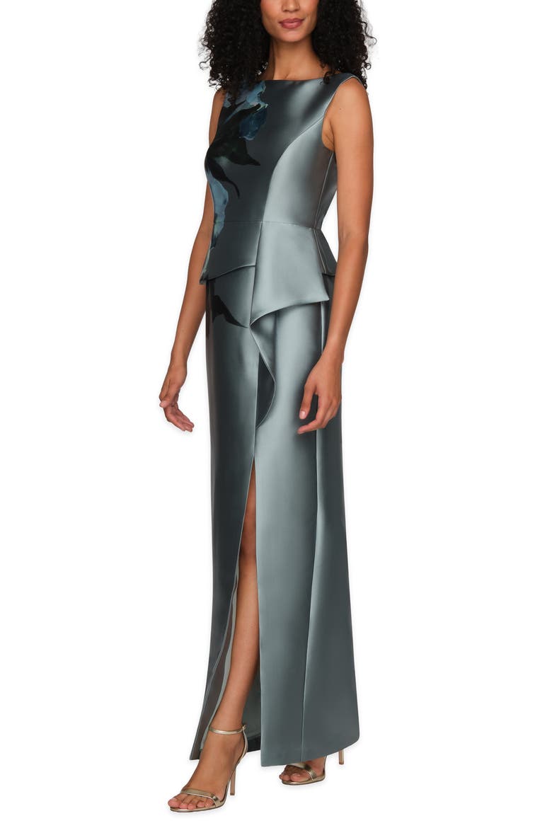 Luciana Placed Floral Column Gown, Alternate, color, ICEBERG