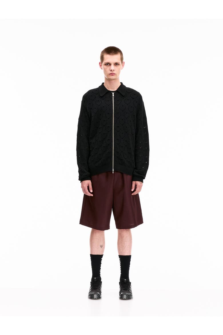 Eyelet Knitted Zip-Up, Alternate, color, Black