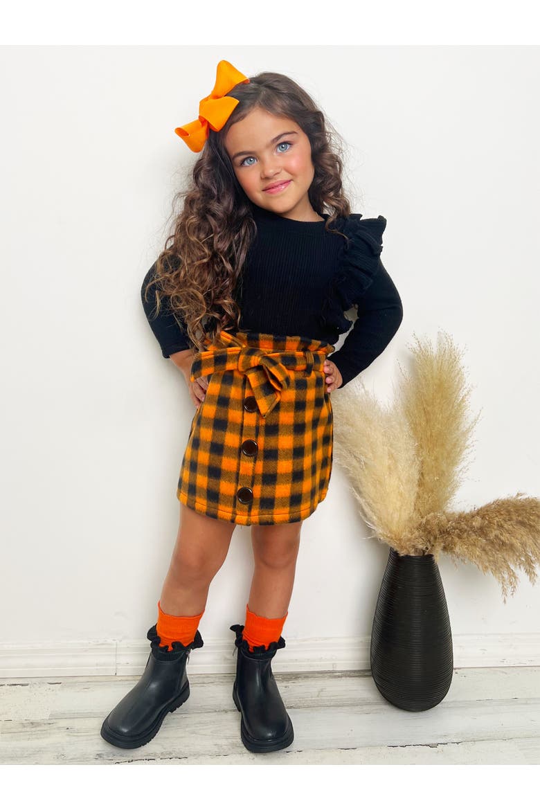 Feels Like Fall Ruffled Top and Checkered Skirt Set, Alternate, color, Orange