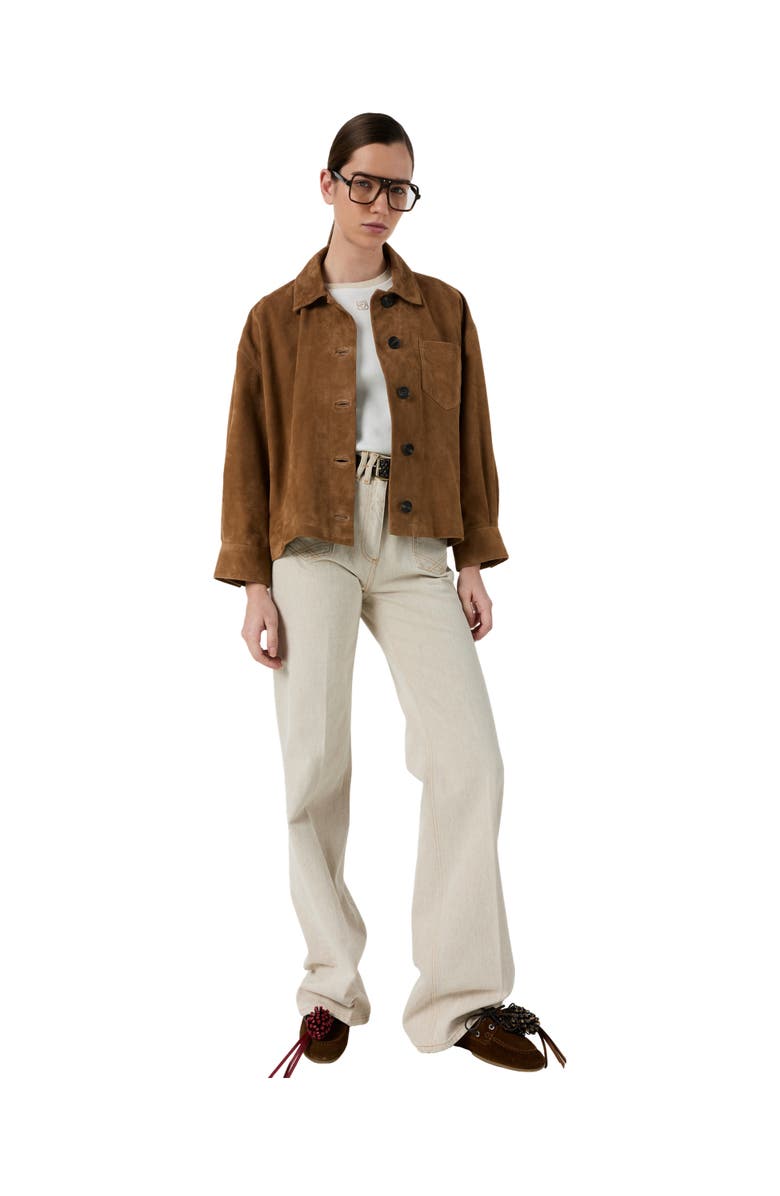 GERARD DAREL Tanael Suede Leather Jacket, Alternate, color, Straw