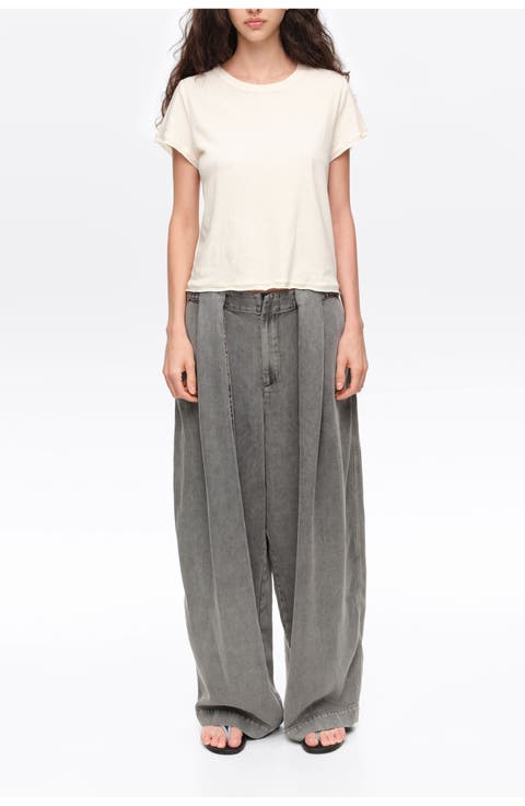 Wide Leg Fluid Denim Trousers