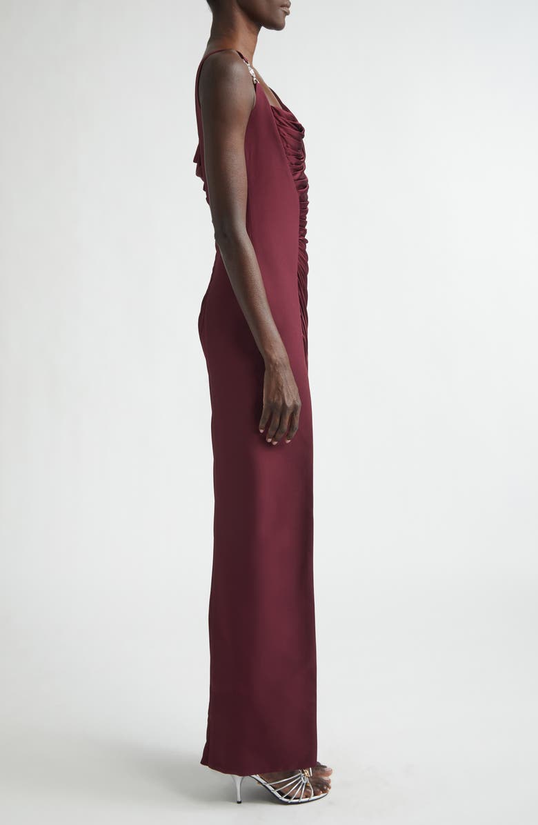 Versace Medusa '95 Draped Crepe & Jersey Gown, Alternate, color, Burgundy
