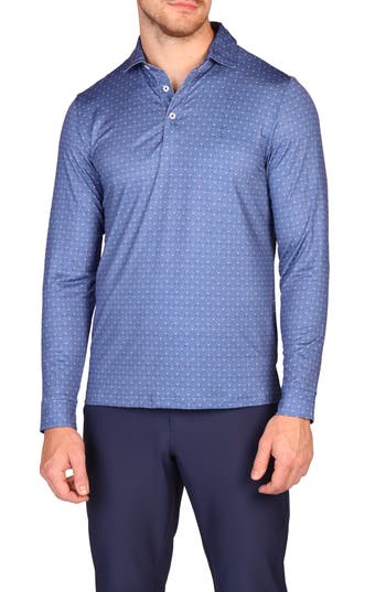Tailorbyrd Golf Club Print Long Sleeve Performance Quarter Zip Polo In Blue