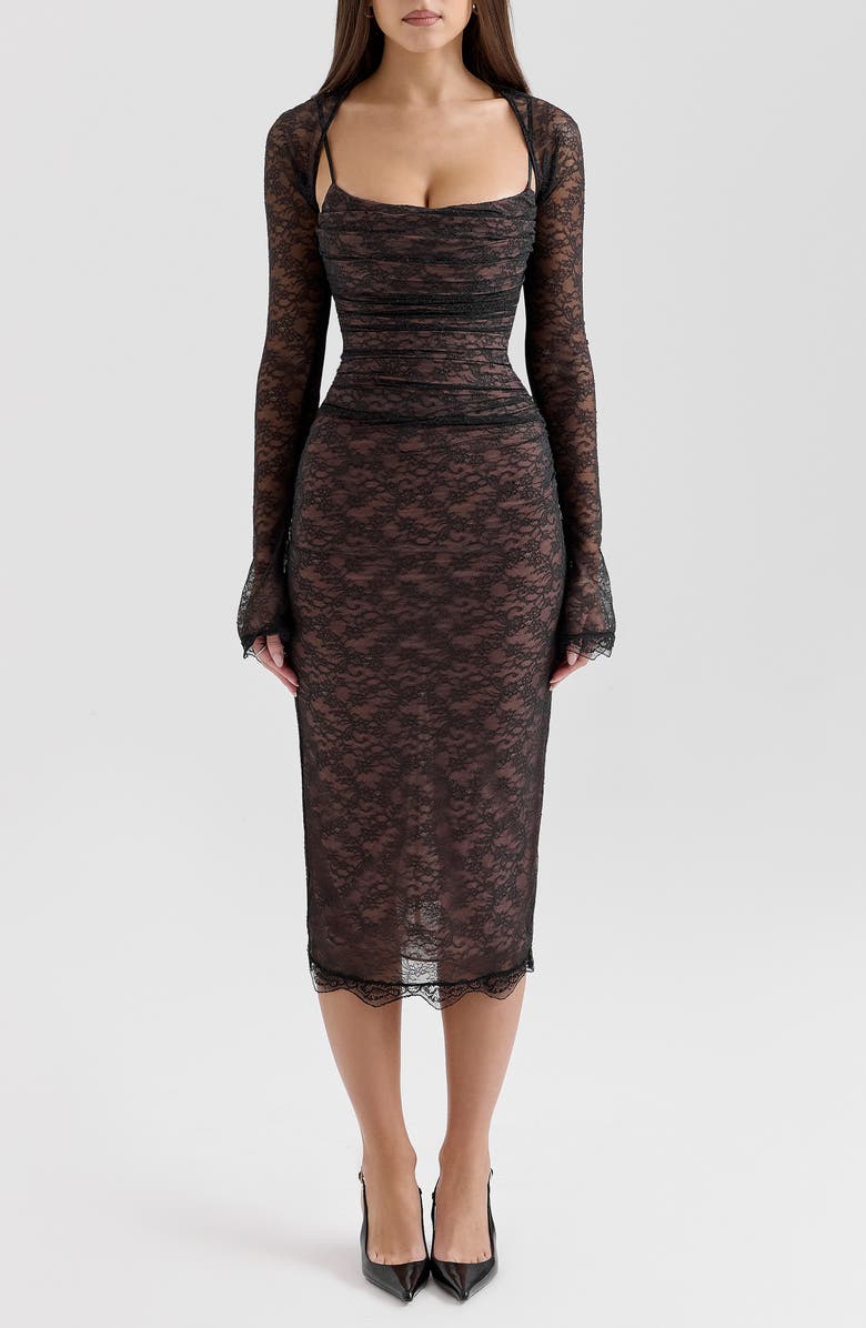 HOUSE OF CB Gaia Lace Midi Dress, Main, color, Black
