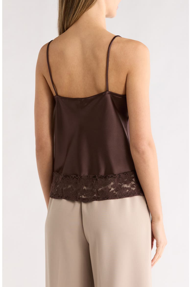 Lace Trim Satin Camisole, Alternate, color, BROWN