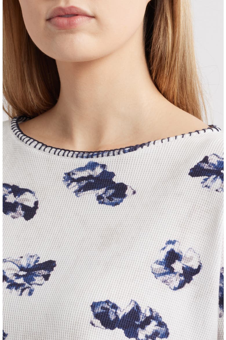 Stamped Floral Long Sleeve Waffle Knit Top, Alternate, color, CREAM/ GREY MULTI
