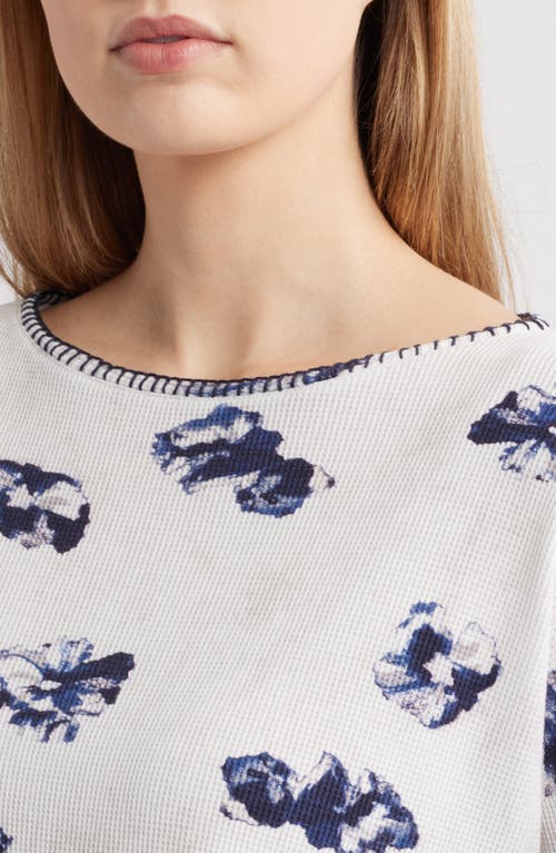 Nzt By Nic+zoe Stamped Floral Long Sleeve Waffle Knit Top