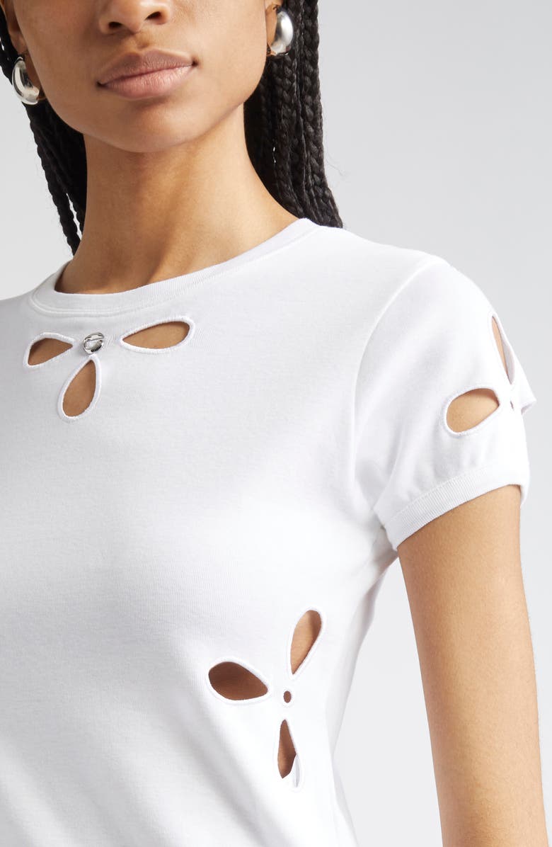 Coperni Petal Cutout Slim Fit Cotton T-Shirt, Alternate, color, White
