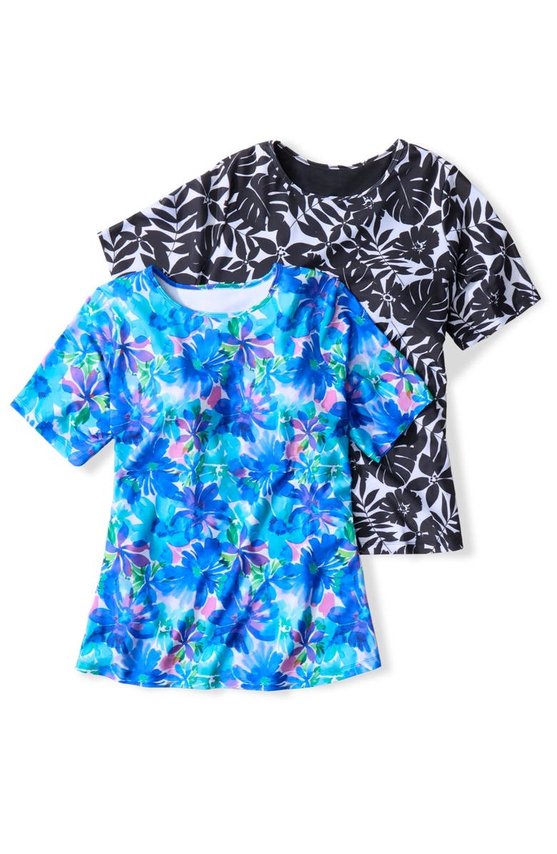 Swim 365 Cross-Back Swim Tee, Alternate, color, Blue Watercolor Floral