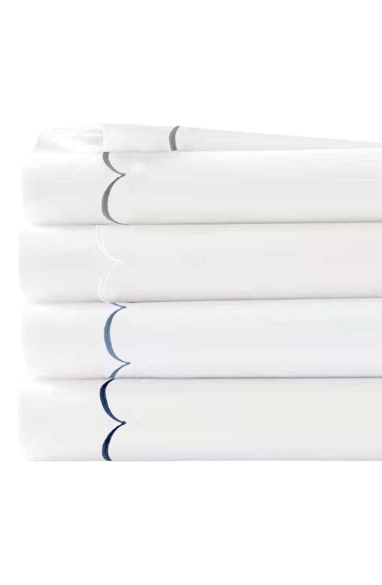 MELANGE HOME Scalloped Edge Embroidered 600 Thread Count Pillowcases, Alternate, color, White/ Blue