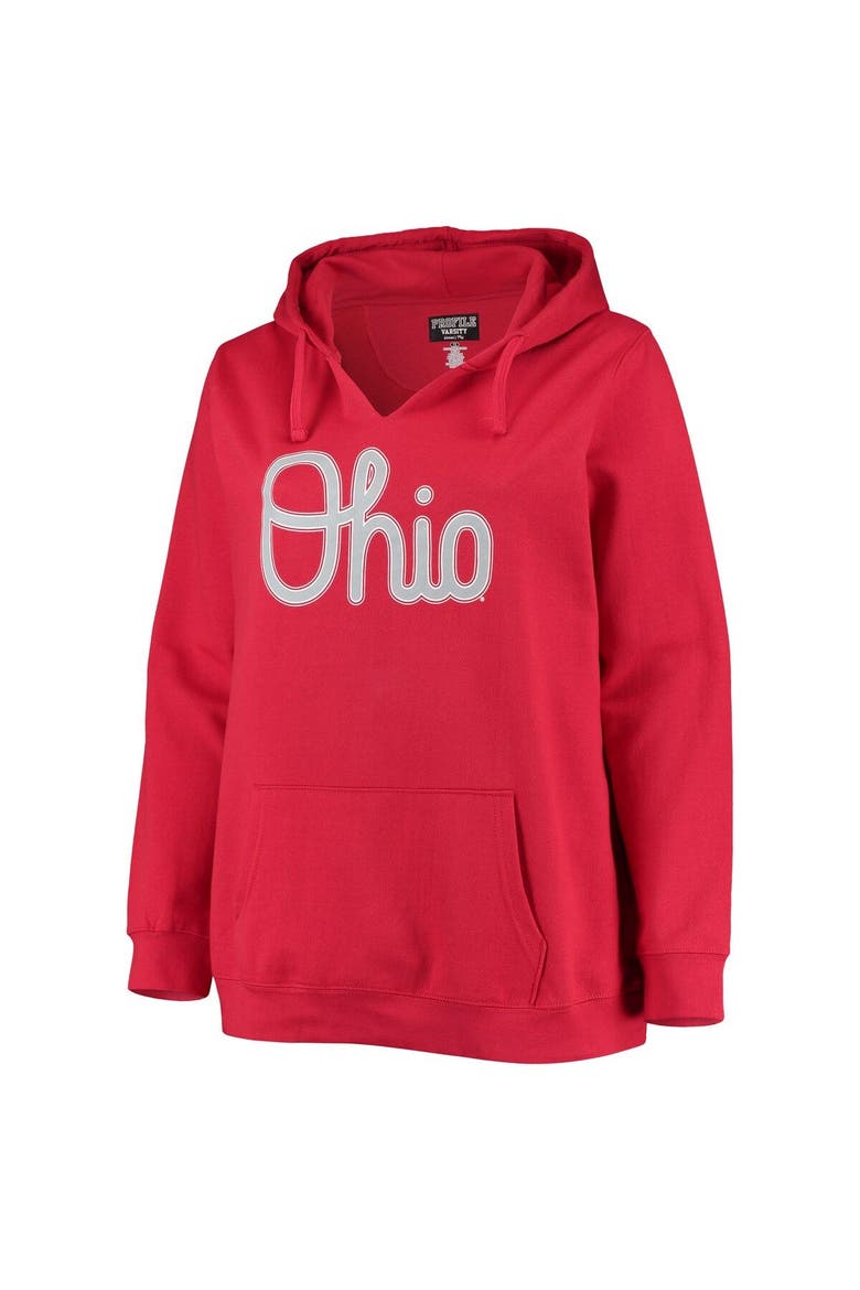 Women's Scarlet Ohio State Buckeyes Plus Size Notch Neck Team Pullover Hoodie, Alternate, color, Scarlet