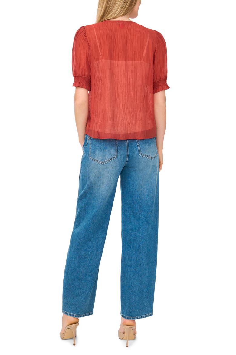 Pintuck V-Neck Puff Sleeve Top, Alternate, color, RUST