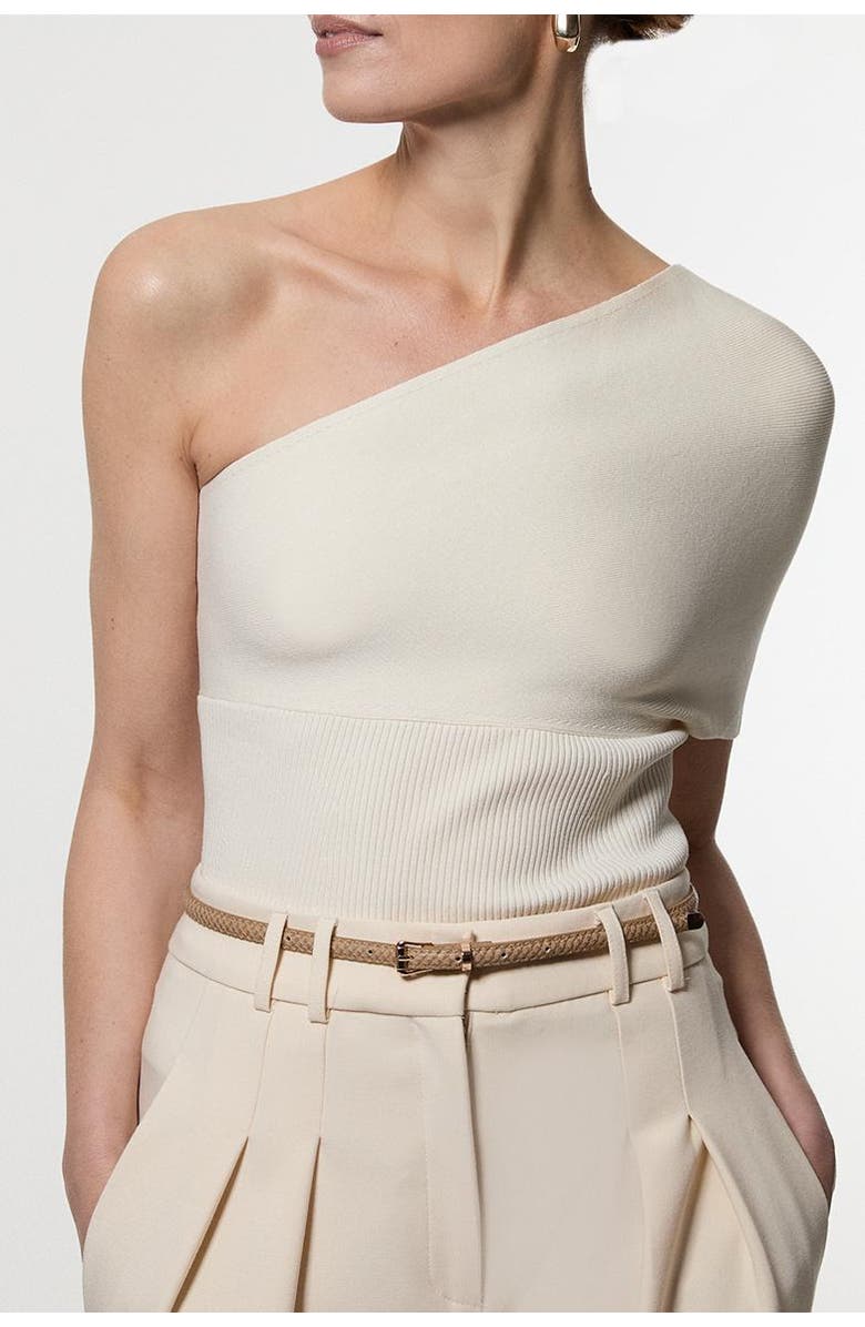 Karen Millen Knitted One Shoulder Top, Alternate, color, Cream