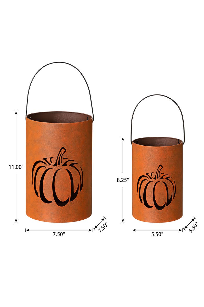 Set 2 of Metal Cutout Pumpkin Bucket, Alternate, color, Orange