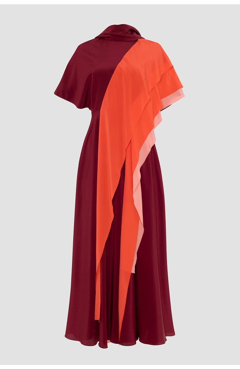 Roksanda Arisha Chiffon Draped Midi Dress, Alternate, color, Borgonha / Hibiscus