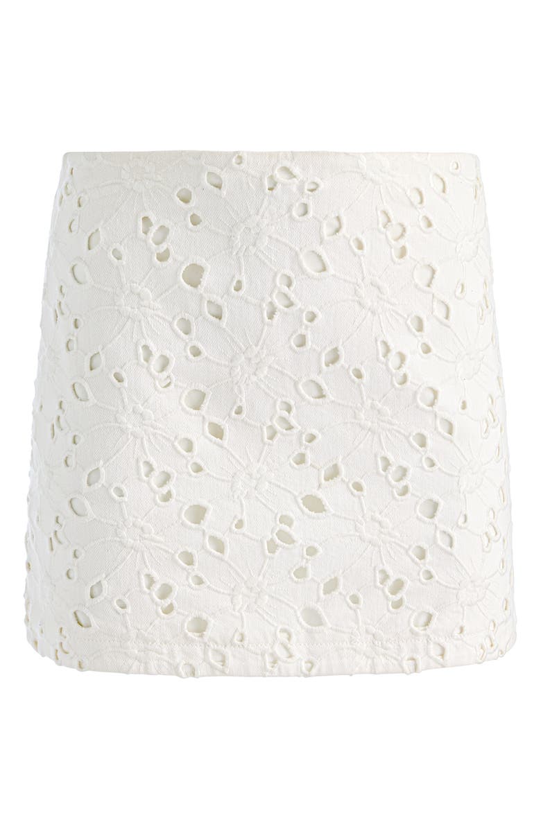 Alice + Olivia Riley Floral Embroidered Eyelet Denim Miniskirt, Alternate, color, Off White